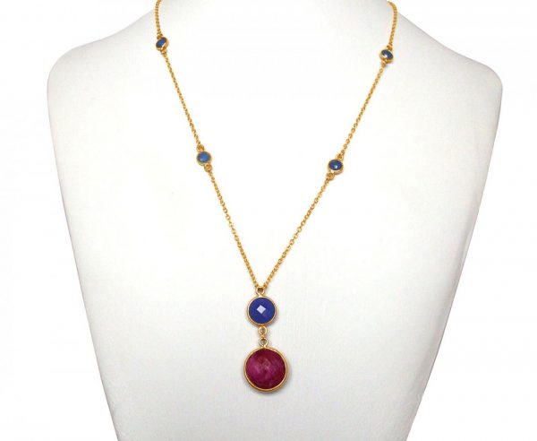 Gemshine - Damen - Halskette - Anhänger - 925 Silber - Vergoldet - Saphir - Rubin - Blau - Rot - Facettiert - 45 cm – Bild 5