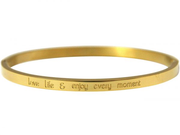 Gemshine - Damen - Armband - Armreif - Love life and enjoy every Moment - WISHES - Gold - 4 mm