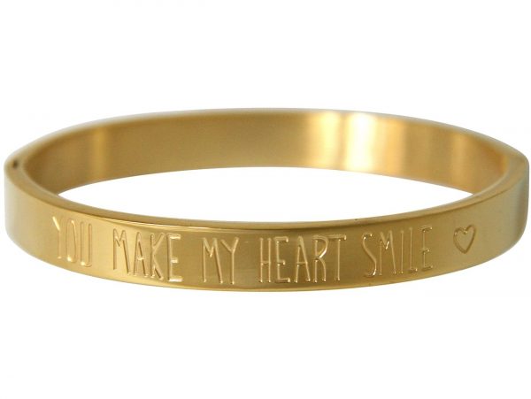 Gemshine - Damen - Armband - Armreif - You make my heart Smile - WISHES - Gold - 8 mm