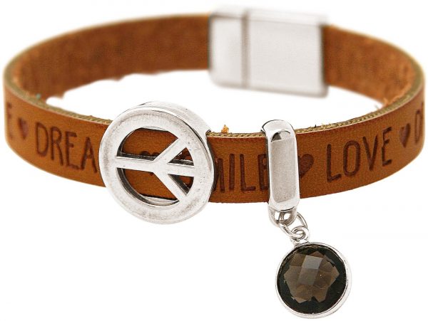 Gemshine - Damen - Armband - Frieden - Peace - WISHES - Rauchquarz - Braun Sand - Magnetverschluss