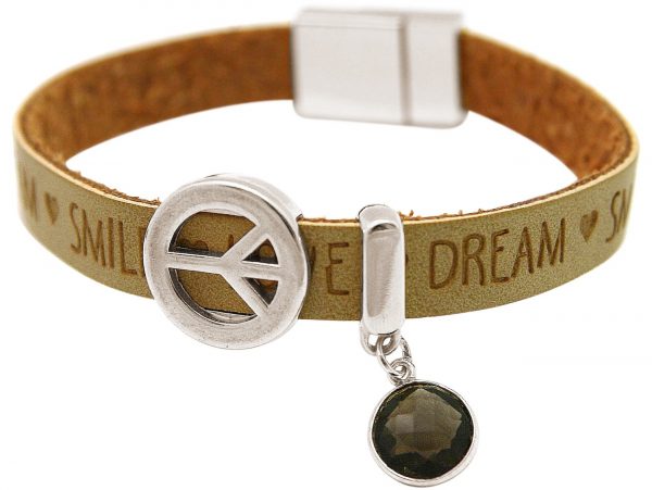 Gemshine - Damen - Armband - Frieden - Peace - WISHES - Rauchquarz - Braun Sand - Magnetverschluss