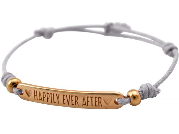 Gemshine - Damen - Armband - Gravur - HAPPILY EVER AFTER - Rose Vergoldet - Hellgrau