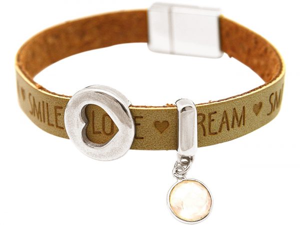 Gemshine - Damen - Armband - Herz - Liebe - WISHES - Rosenquarz - Braun Sand - Magnetverschluss