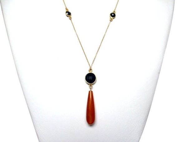 Gemshine - Damen - Halskette - Vergoldet - Karneol - Onyx - Orange - Schwarz - PARTY DROPS - 45 cm – Bild 3