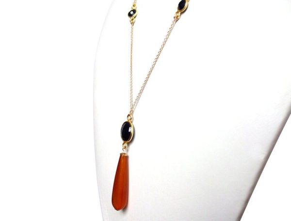 Gemshine - Damen - Halskette - Vergoldet - Karneol - Onyx - Orange - Schwarz - PARTY DROPS - 45 cm – Bild 4