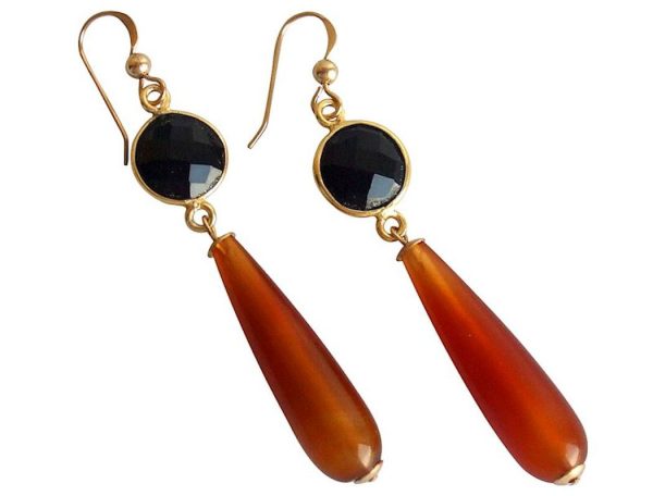 Gemshine - Damen - Ohrringe - Vergoldet - Karneol - Onyx - Orange - Schwarz - PARTY DROPS - 5 cm – Bild 3