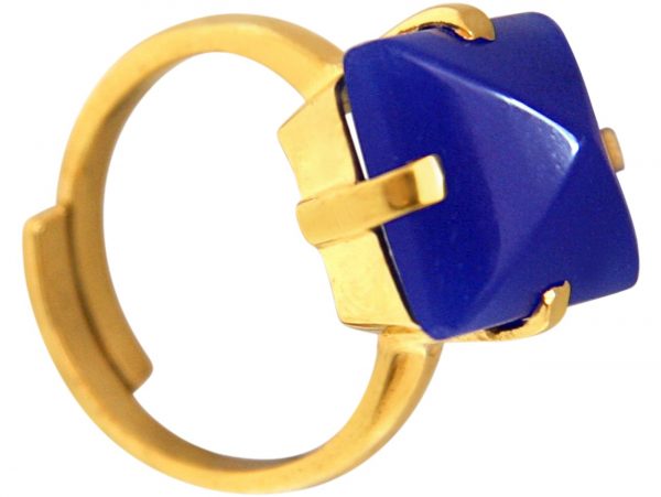 Gemshine - Damen - Ring - 925 Silber Vergoldet - Chalcedon - Blau - 12mm - Größenverstellbar