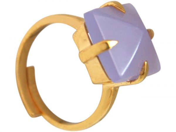 Gemshine - Damen - Ring - 925 Silber Vergoldet - Chalcedon - Lavendel Lila - 12mm - Größenverstellbar