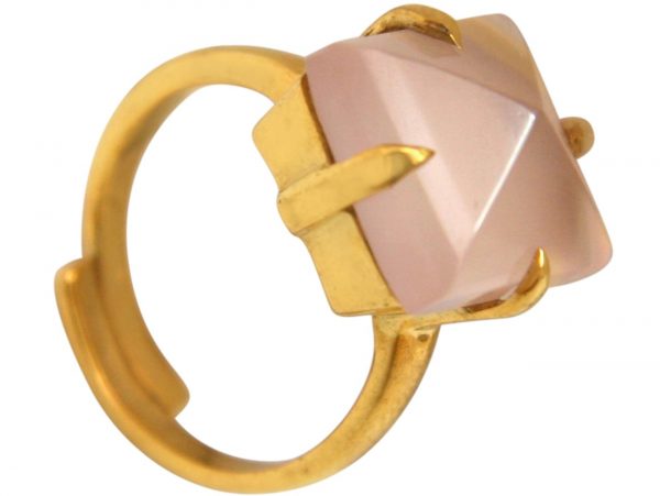 Gemshine - Damen - Ring - 925 Silber Vergoldet - Chalcedon - Rosa - 12mm - Größenverstellbar