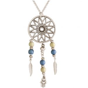 Gemshine - Halskette - Traumfänger - Silber - Feder - Fatima - Hamsa - 75 cm