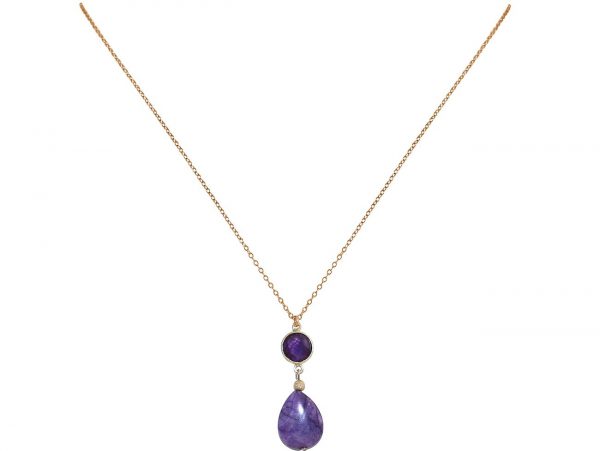 GEMSHINE Halskette mit Amethysten. Edelstein Anhänger aus Silber, vergoldet, rose vergoldet an 60 cm Kette. Made in München / Deutschland. Im edlen Schmucketui geliefert. Auch als Set mit Ohrringen. – Bild 3