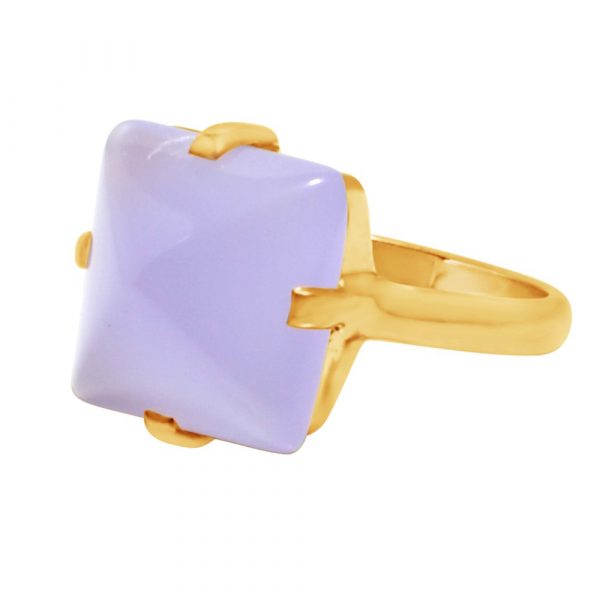 Gemshine - Damen - Ring - 925 Silber Vergoldet - Chalcedon - Lavendel Lila - 12mm - Größenverstellbar – Bild 3