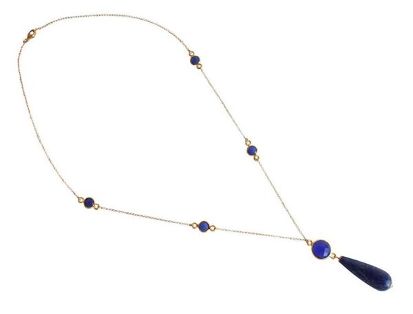 Gemshine - Damen - Halskette - Vergoldet - Onyx - Lapis Lazuli - Blau - PARTY DROPS - 45 cm