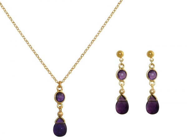 GEMSHINE Ohrringe mit tiefvioletten Amethysten. Hochwertig vergoldete Edelstein Tropfen Ohrhänger. Made in München / Deutschland. Im eleganten Schmucketui geliefert. Auch als SET mit Halskette. – Bild 5