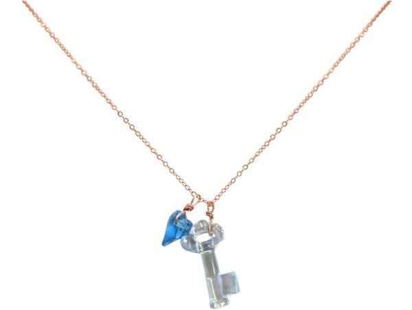 Gemshine - Damen - Halskette - Anhänger - Rose Vergoldet - Schlüssel - Herz - Blau - MADE WITH SWAROVSKI ELEMENTS® - 45 cm – Bild 3