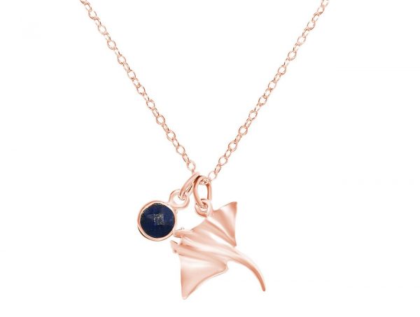 GEMSHINE Maritim Nautics Halskette mit Manta Rochen aus 925 Silber, hochwertig vergoldet oder rose im Navy Stil mit blauem Saphir - Made in Madrid, Spanien, Metall Farbe:Silber rose vergoldet