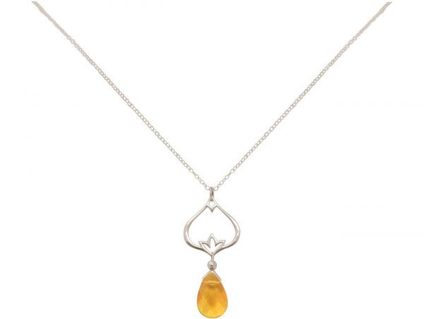 GEMSHINE Damenhalskette aus 925 Silber mit YOGA Lotusblume und Citrin Tropfen. Edelstein hervorragender Qualität und Farbe. Made in Madrid / Spanien. Im eleganten Schmucketui mit Geschenkverpackung – Bild 3