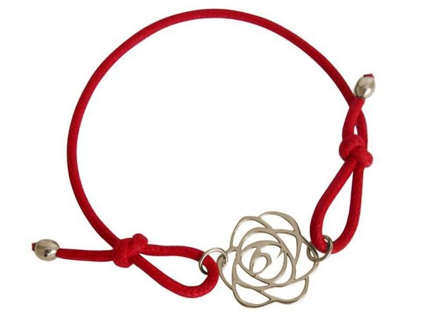 Gemshine - Damen - Armband - KNOTS Art Deco Blume - Rose - 925 Silber - Rot - Größenverstellbar