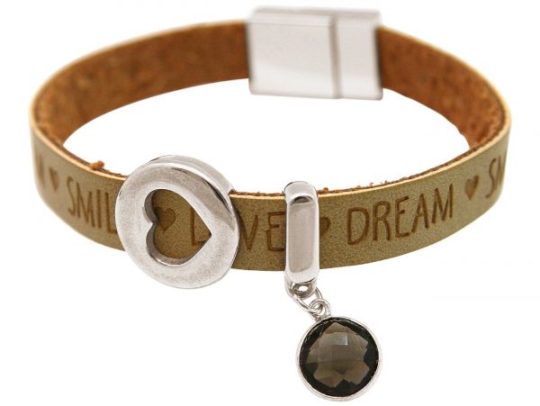 Gemshine - Damen - Armband - Herz - Liebe - WISHES - Rauchquarz - Braun Sand - Magnetverschluss