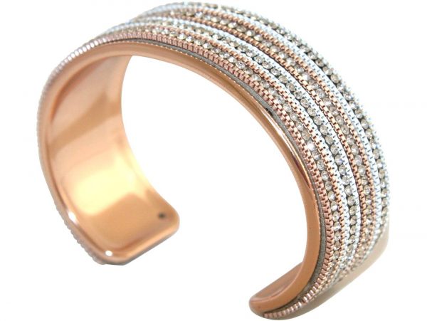 GEMSHINE Armreif mit Lederband und Strass. Armband versilbert, vergoldet oder rose vergoldet. Made in Madrid / Spain. Qualitätsvoller Schmuck im edlen Etui., Metall Farbe:Silber rose vergoldet – Bild 3