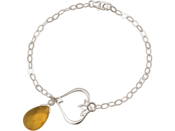 Gemshine - Damen - Armband - 925 Silber - Lotus Blume - Citrin Quarz - Tropfen - GoldGoldgelb - YOGA