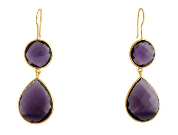 Gemshine - Damen - Ohrringe - 925 Silber - Vergoldet - Amethyst - Violett  - CANDY - Tropfen - 6 cm