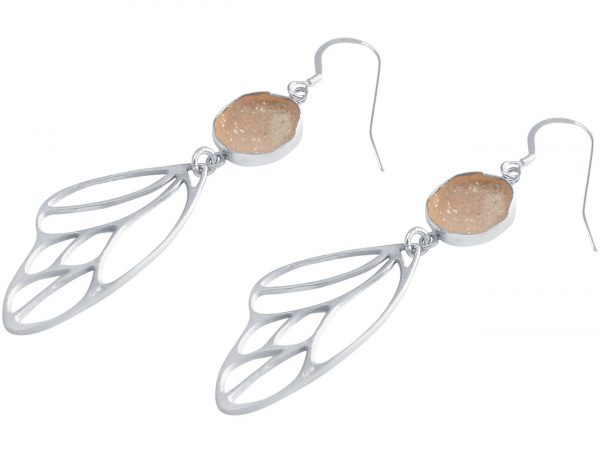 Gemshine - Damen - Ohrringe - Schmetterling - Flügel - WINGS - 925 Silber –- DRUZY - Rose Quarz - 6,5 cm – Bild 4