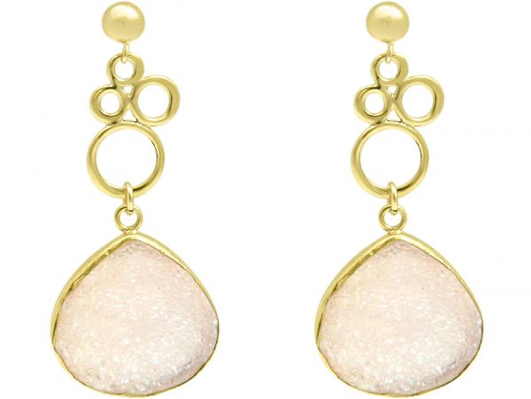 Gemshine - Damen - Ohrringe - BUBBLES - 925 Silber - Vergoldet –- DRUZY - Rose Quarz - 4,5 cm