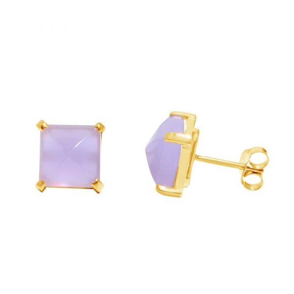 Gemshine - Damen - Ohrringe - 925 Silber Vergoldet - Chalcedon - Lavendel - Lila - 10mm