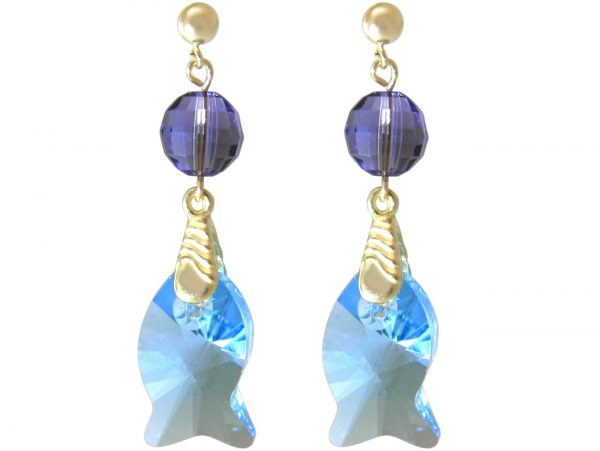 Gemshine - Damen - Ohrringe - Vergoldet - Fisch - Blau - Violett - MADE WITH SWAROVSKI ELEMENTS® - 3,5 cm