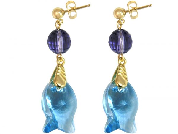 Gemshine - Damen - Ohrringe - Vergoldet - Fisch - Blau - Violett - MADE WITH SWAROVSKI ELEMENTS® - 3,5 cm – Bild 3