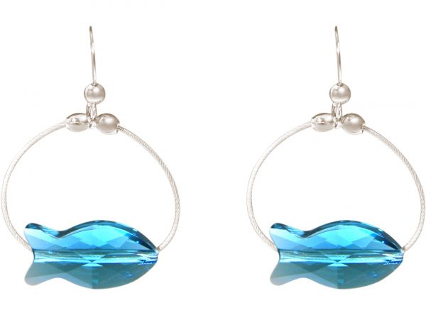 Gemshine - Damen - Ohrringe - 925 Silber - Fisch - Blau - MADE WITH SWAROVSKI ELEMENTS® - 3 cm