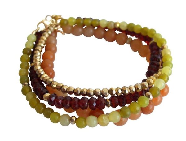 Gemshine - Damen - Armband Set - Golden Jade - Granat  - Rot - Grün - Vergoldet – Bild 3