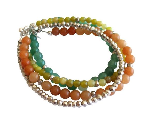 Gemshine - Damen - Armband Set - Silber Leaves - Jade - Aventurin - Grün - Orange - 925 Silber – Bild 3