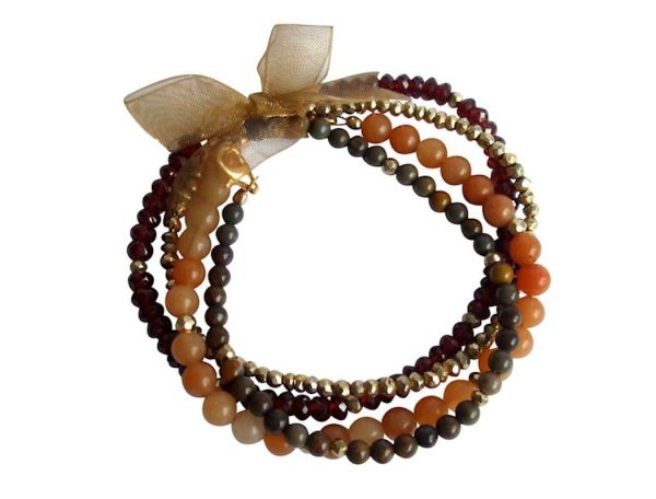 Gemshine - Damen - Armband Set - Golden Dream - Granat - Aventurin - Rot - Orange - Vergoldet