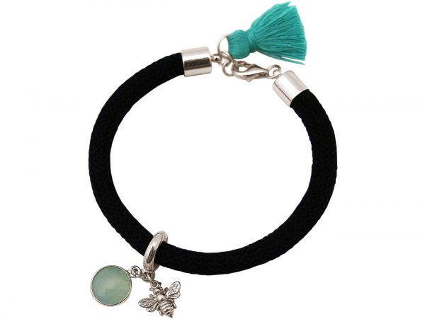 Gemshine - Damen - Armband - 925 Silber - Edelstein - Aqua Chalcedon - BEE - Biene - Grün - Schwarz