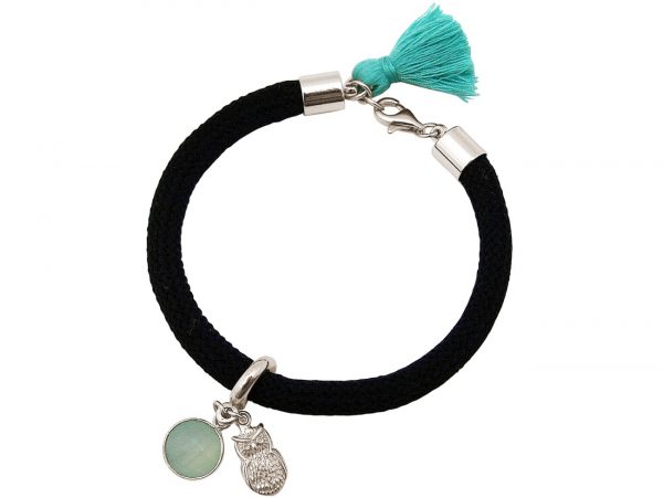 Gemshine - Damen - Armband - 925 Silber - Edelstein - Aqua Chalcedon - Eule - Grün - Schwarz