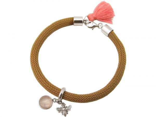 Gemshine - Damen - Armband - 925 Silber - Edelstein - Rosenquarz - BEE - Biene - Rosa - Braun