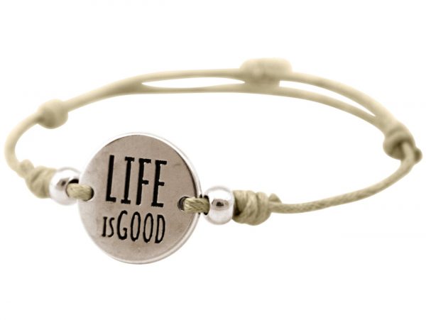 Gemshine - Damen - Armband - Gravur - LIFE IS GOOD - Silber - Nude