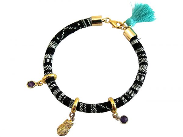 Gemshine - Damen - Armband - Vergoldet - AZTEC - Uhu -  Eule - Amethyst - Violett – Bild 3