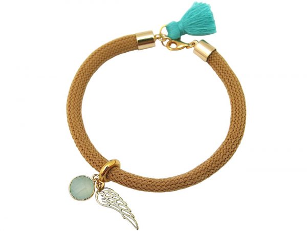 Gemshine - Damen - Armband - Vergoldet - Edelstein - Aqua Chalcedon - Engel Flügel - Grün - Braun