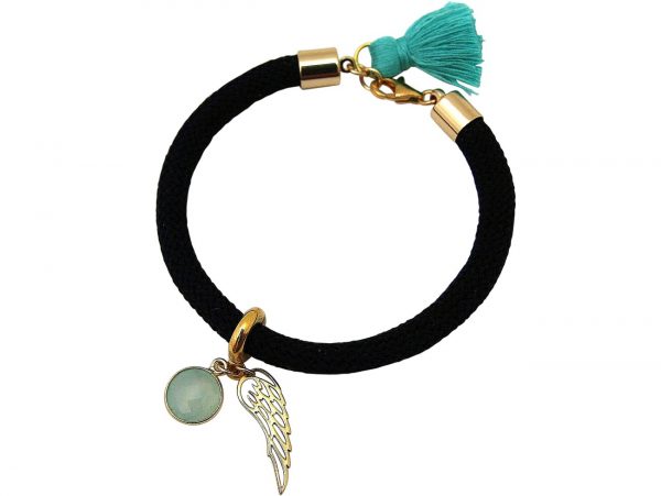 Gemshine - Damen - Armband - Vergoldet - Edelstein - Aqua Chalcedon - Engel Flügel - Grün - Schwarz