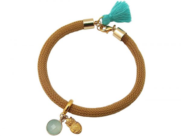 Gemshine - Damen - Armband - Vergoldet - Edelstein - Aqua Chalcedon - Eule - Grün - Braun