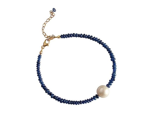 Gemshine - Damen - Armband - Vergoldet - Saphir - Blau - Perle - Weiß