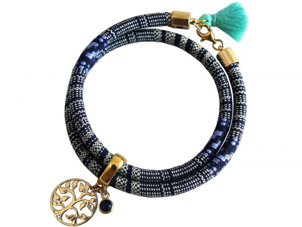 Gemshine - Damen - Armband - Wickelarmband - Vergoldet - Lebensbaum - AZTEC - Saphir - Blau