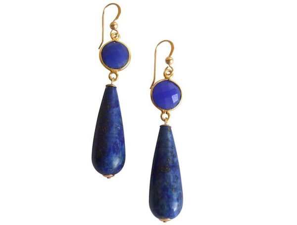 Gemshine - Damen - Ohrringe - Vergoldet - Onyx - Lapis Lazuli - Blau - PARTY DROPS - 5 cm