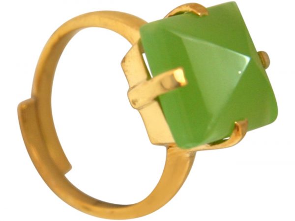 Gemshine - Damen - Ring - 925 Silber Vergoldet - Chalcedon - Meeresgrün - 12mm - Größenverstellbar