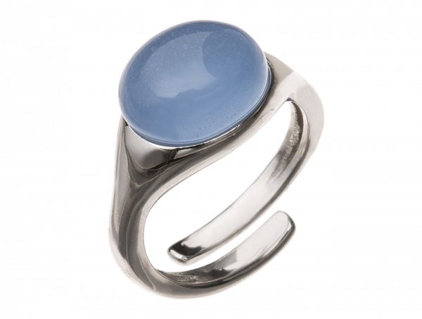 Gemshine - Damen - Ring - 925 Silber - Chalcedon - Blau - Größenverstellbar - 10mm