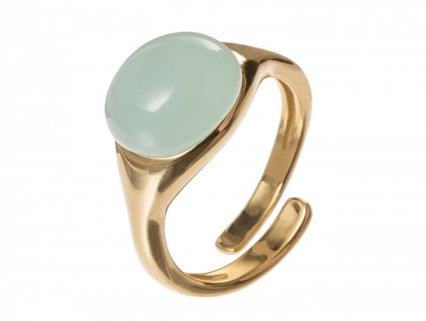 Gemshine - Damen - Ring - 925 Silber Vergoldet - Chalcedon - Meeresgrün - Größenverstellbar - 10mm