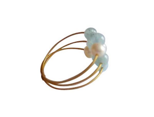 Gemshine - Damen - Ring - Vergoldet - Aquamarin - Perlen - Blau - Weiß, Ringgröße:54 (17.2) – Bild 4